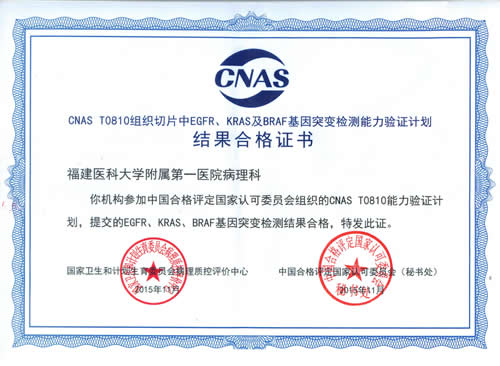 我院病理科五个基因检测项目通过国家卫计委及CNAS认证 我院病理科五个基因检测项目通过国家卫计委及CNAS认证