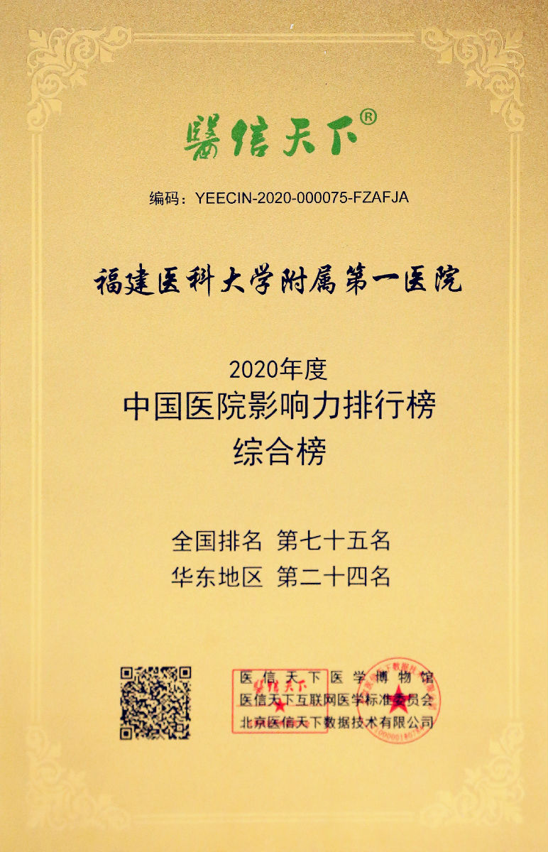 全国第75名！我院荣登2020年度中国医院影响力百强榜